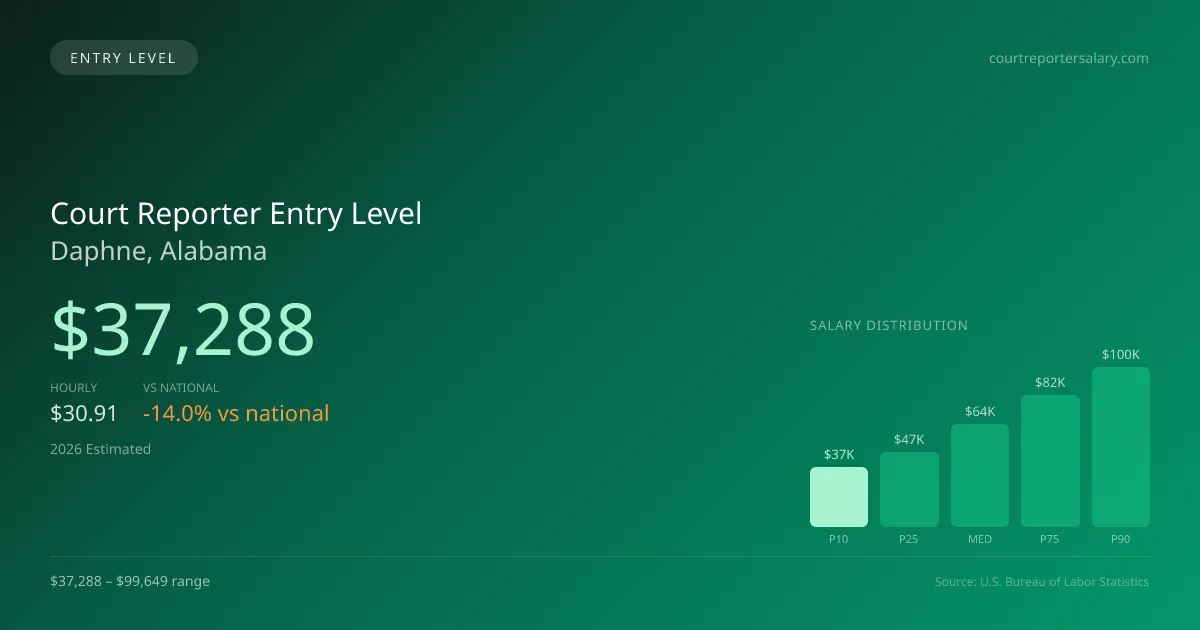 Court Reporter Entry Level Salary in Daphne, AL — 2026 est., based on 2025 BLS