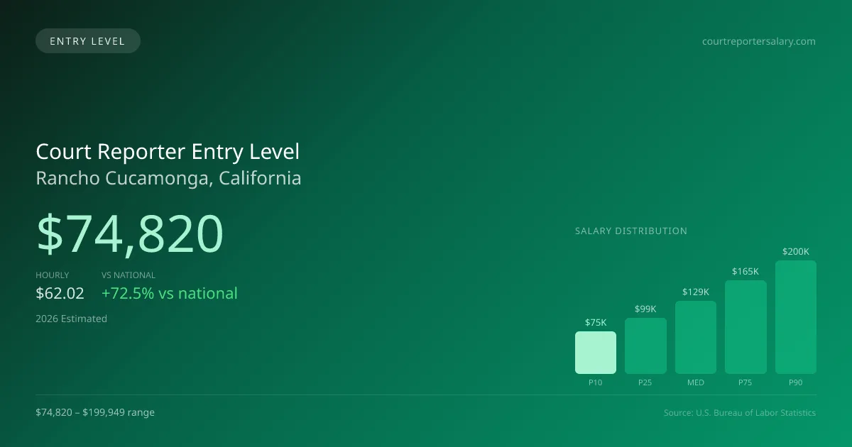 Court Reporter Entry Level Salary in Rancho Cucamonga, CA — 2026 est., based on 2025 BLS