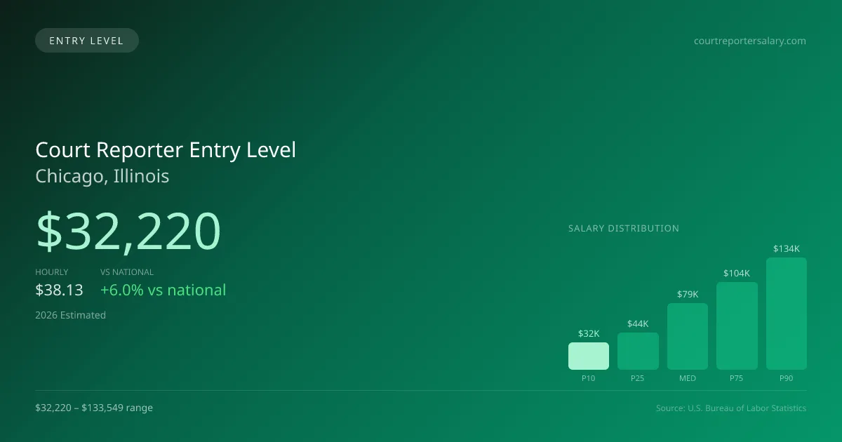 Court Reporter Entry Level Salary in Chicago, IL — 2026 est., based on 2025 BLS
