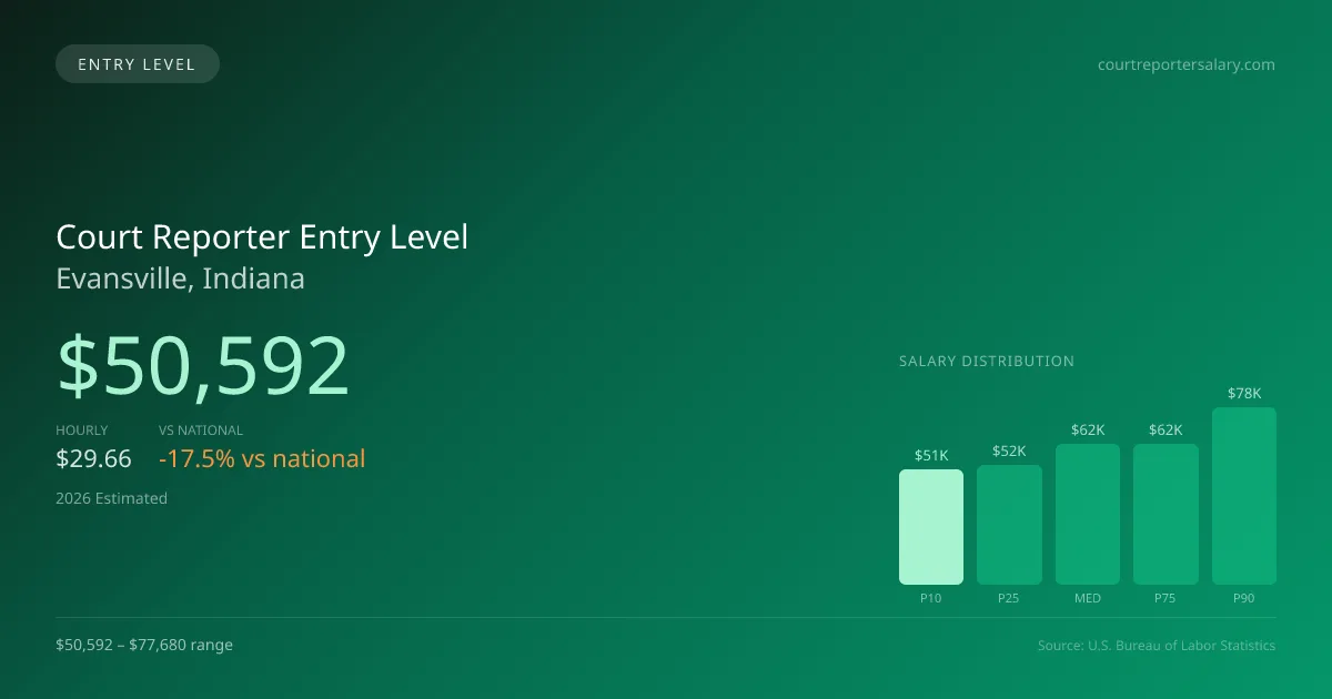 Court Reporter Entry Level Salary in Evansville, IN — 2026 est., based on 2025 BLS