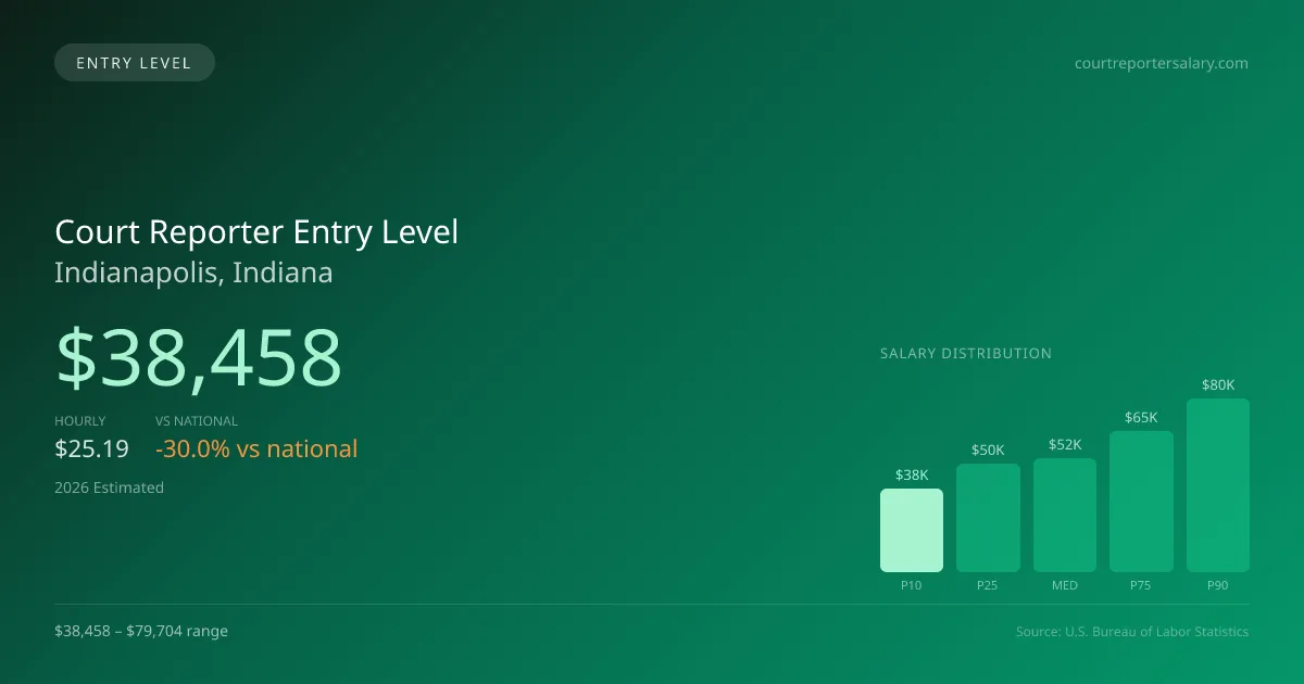 Court Reporter Entry Level Salary in Indianapolis, IN — 2026 est., based on 2025 BLS