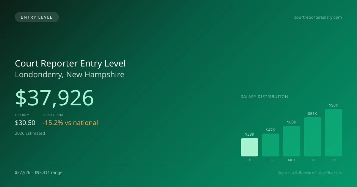 Court Reporter Entry Level Salary in Londonderry, NH — 2026 est., based on 2025 BLS