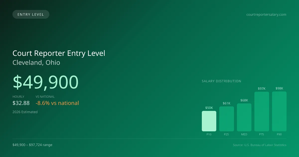Court Reporter Entry Level Salary in Cleveland, OH — 2026 est., based on 2025 BLS