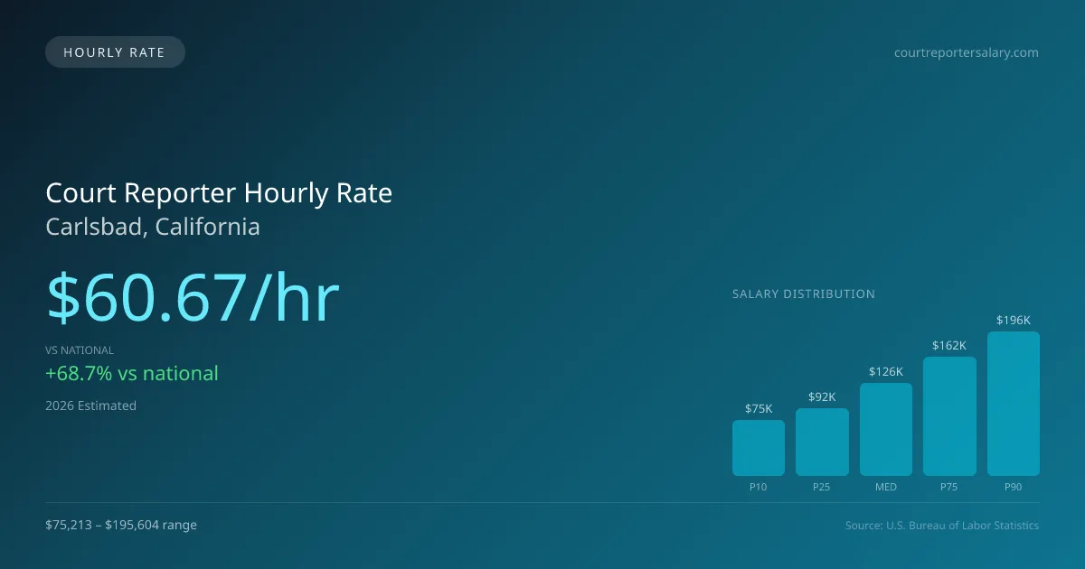 Court Reporter Hourly Rate in Carlsbad, CA — 2026 est., based on 2025 BLS