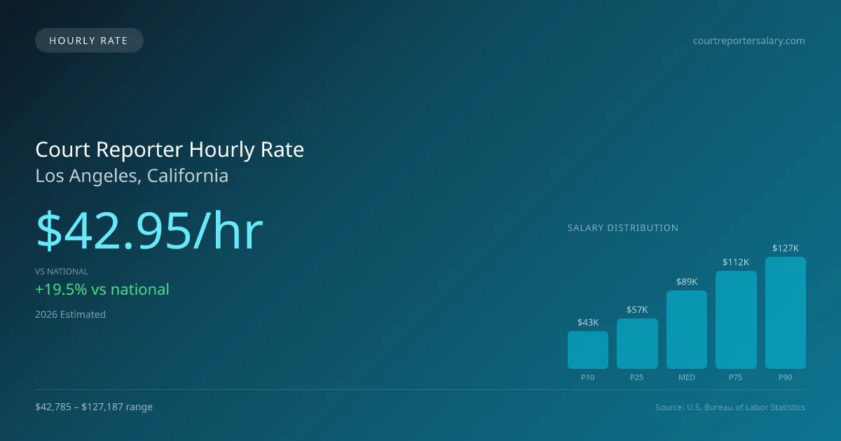 Court Reporter Hourly Rate in Los Angeles, CA — 2026 est., based on 2025 BLS