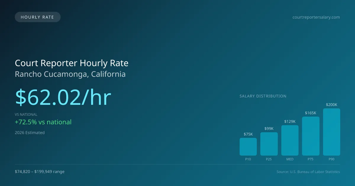 Court Reporter Hourly Rate in Rancho Cucamonga, CA — 2026 est., based on 2025 BLS