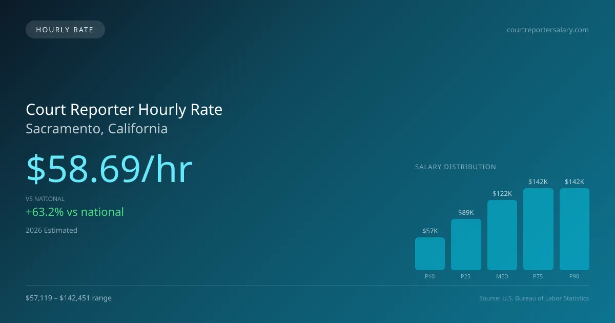 Court Reporter Hourly Rate in Sacramento, CA — 2026 est., based on 2025 BLS