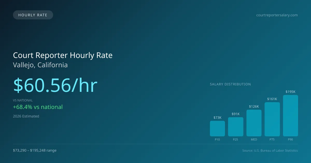 Court Reporter Hourly Rate in Vallejo, CA — 2026 est., based on 2025 BLS