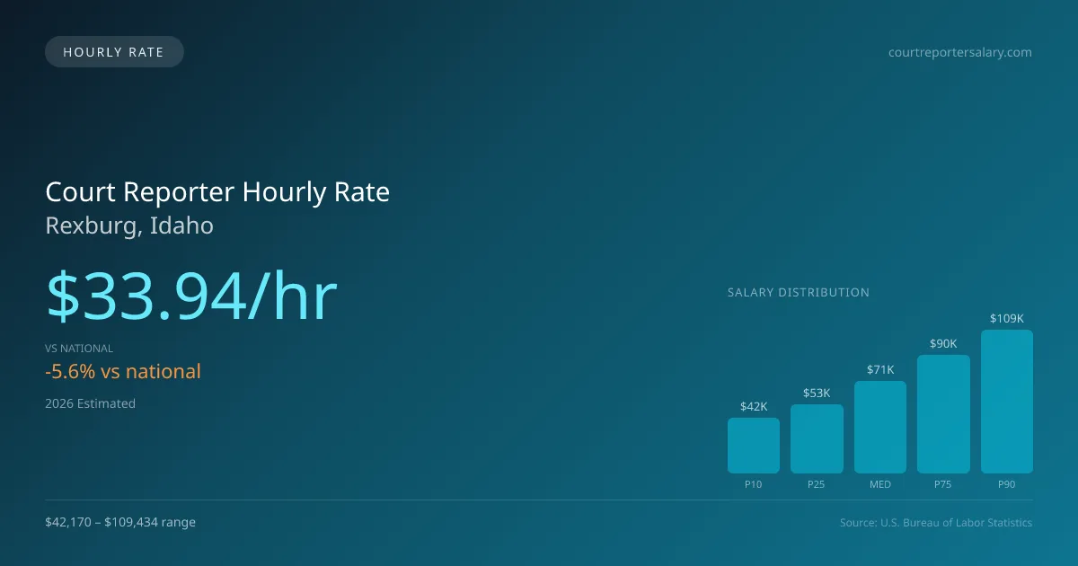 Court Reporter Hourly Rate in Rexburg, ID — 2026 est., based on 2025 BLS