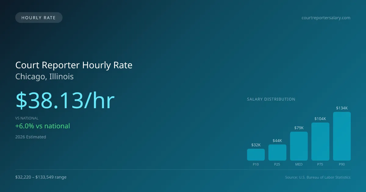 Court Reporter Hourly Rate in Chicago, IL — 2026 est., based on 2025 BLS