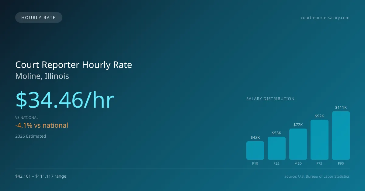 Court Reporter Hourly Rate in Moline, IL — 2026 est., based on 2025 BLS