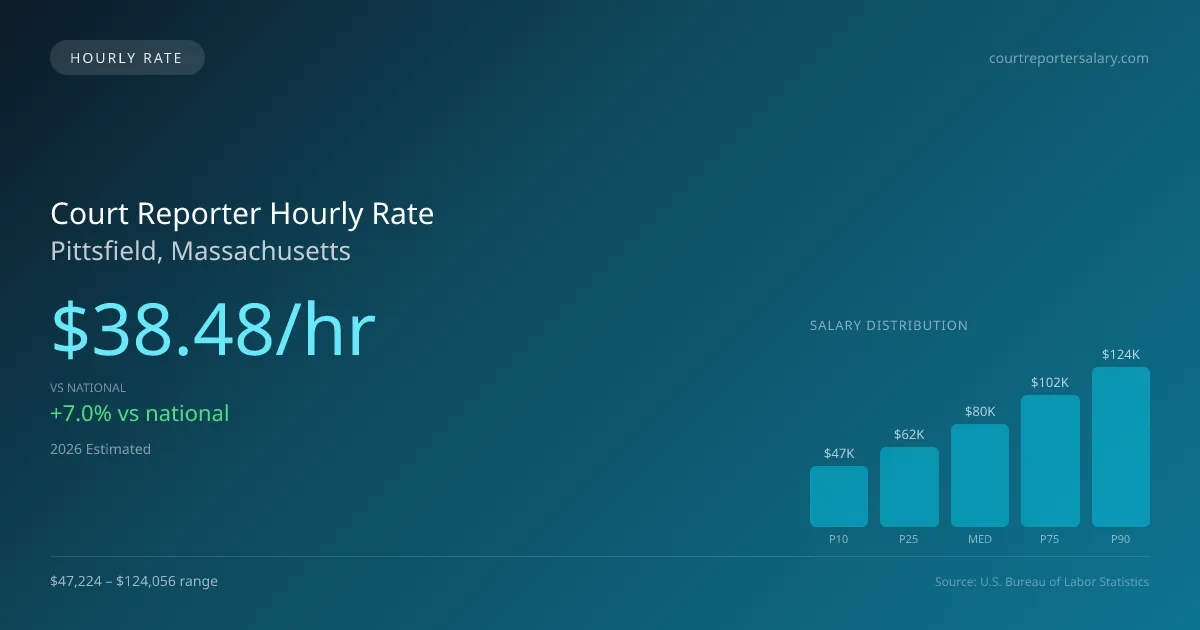 Court Reporter Hourly Rate in Pittsfield, MA — 2026 est., based on 2025 BLS