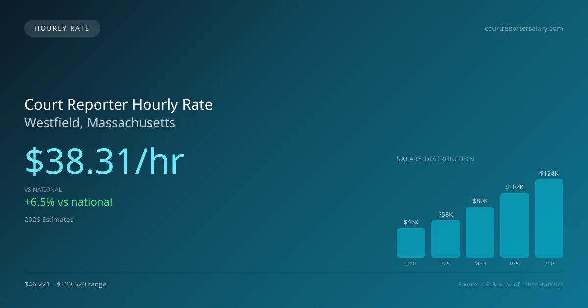 Court Reporter Hourly Rate in Westfield, MA — 2026 est., based on 2025 BLS