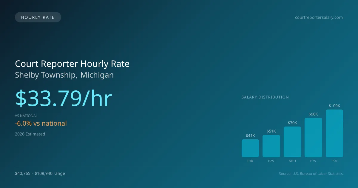 Court Reporter Hourly Rate in Shelby Township, MI — 2026 est., based on 2025 BLS