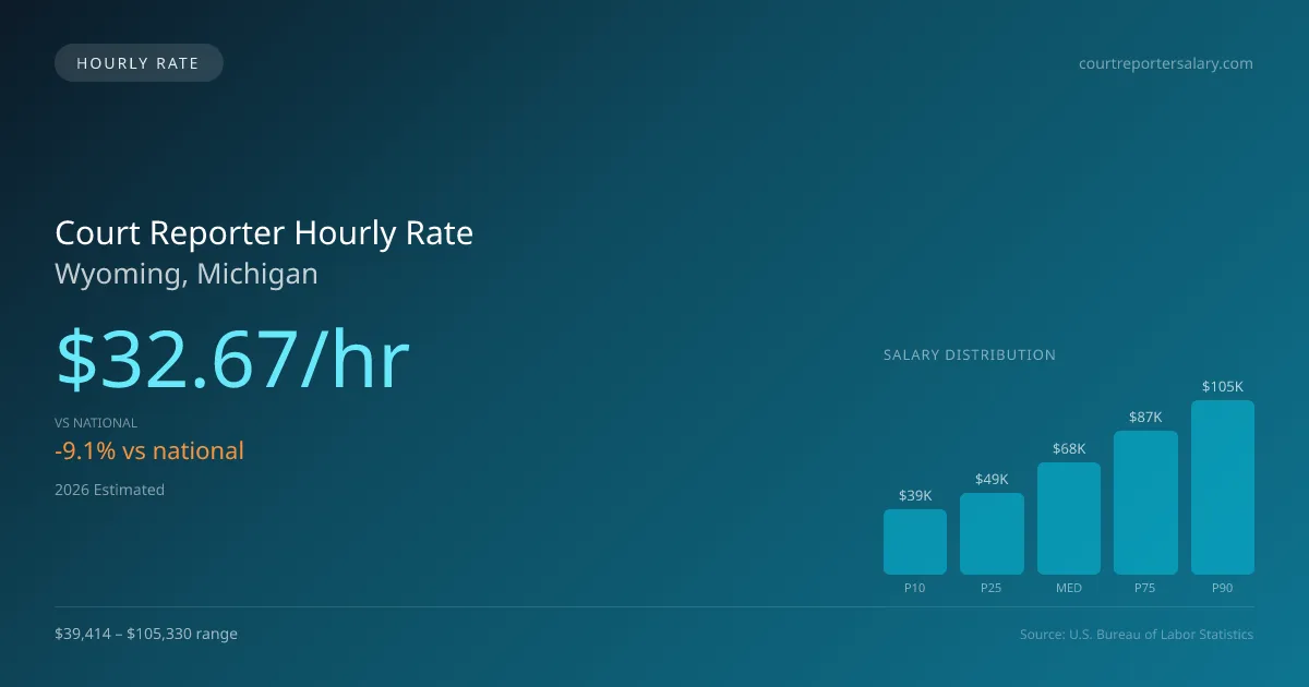 Court Reporter Hourly Rate in Wyoming, MI — 2026 est., based on 2025 BLS