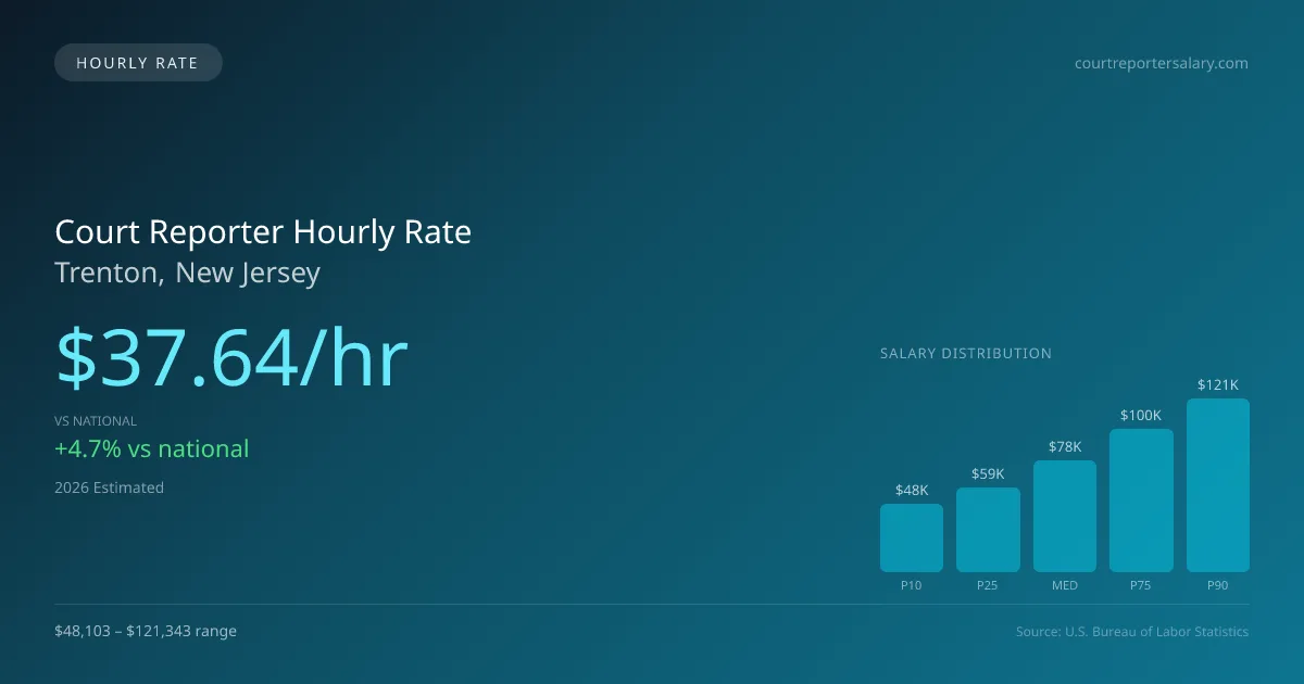 Court Reporter Hourly Rate in Trenton, NJ — 2026 est., based on 2025 BLS