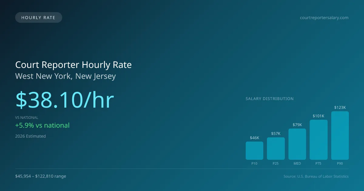 Court Reporter Hourly Rate in West New York, NJ — 2026 est., based on 2025 BLS