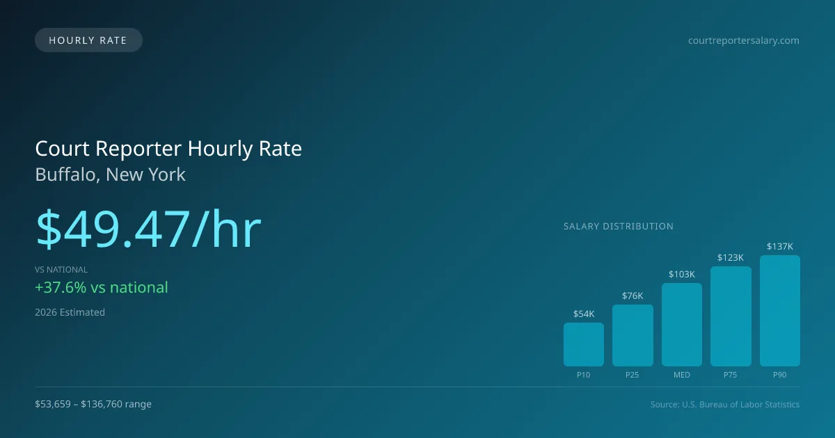 Court Reporter Hourly Rate in Buffalo, NY — 2026 est., based on 2025 BLS