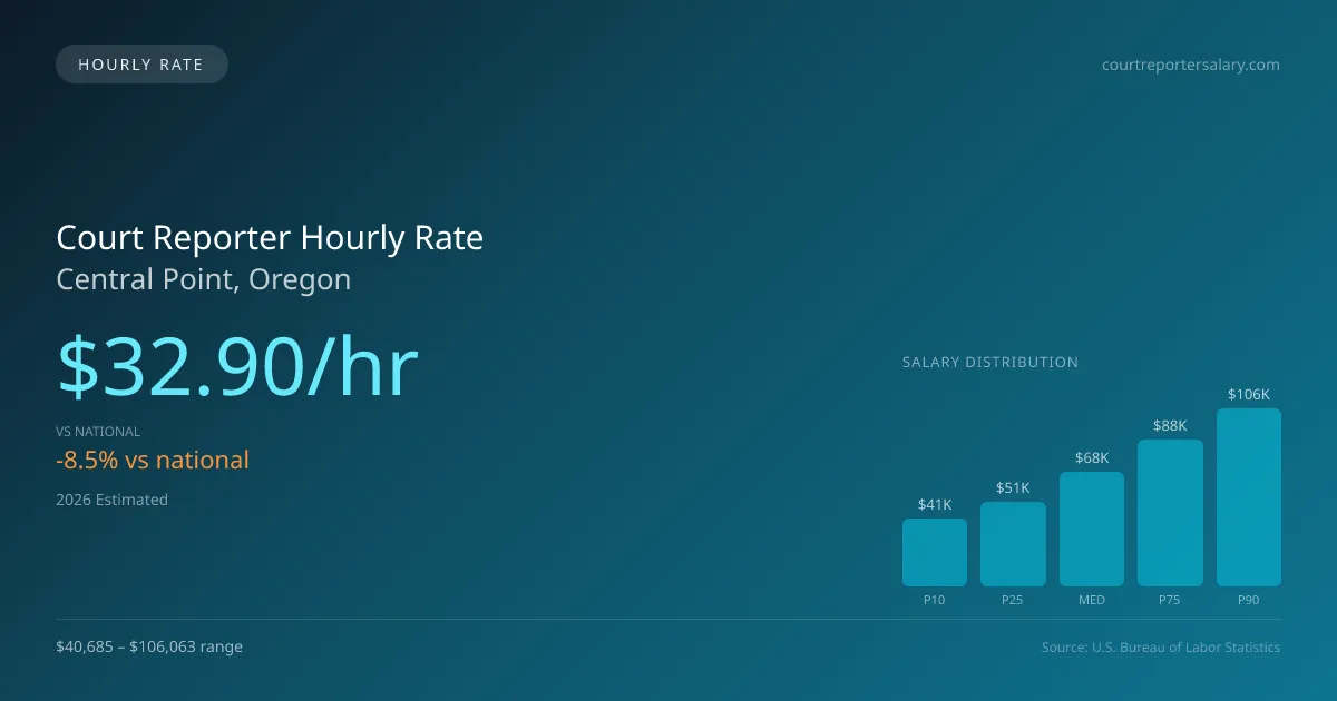 Court Reporter Hourly Rate in Central Point, OR — 2026 est., based on 2025 BLS