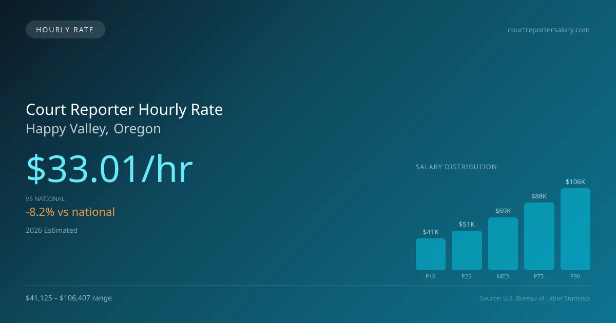Court Reporter Hourly Rate in Happy Valley, OR — 2026 est., based on 2025 BLS
