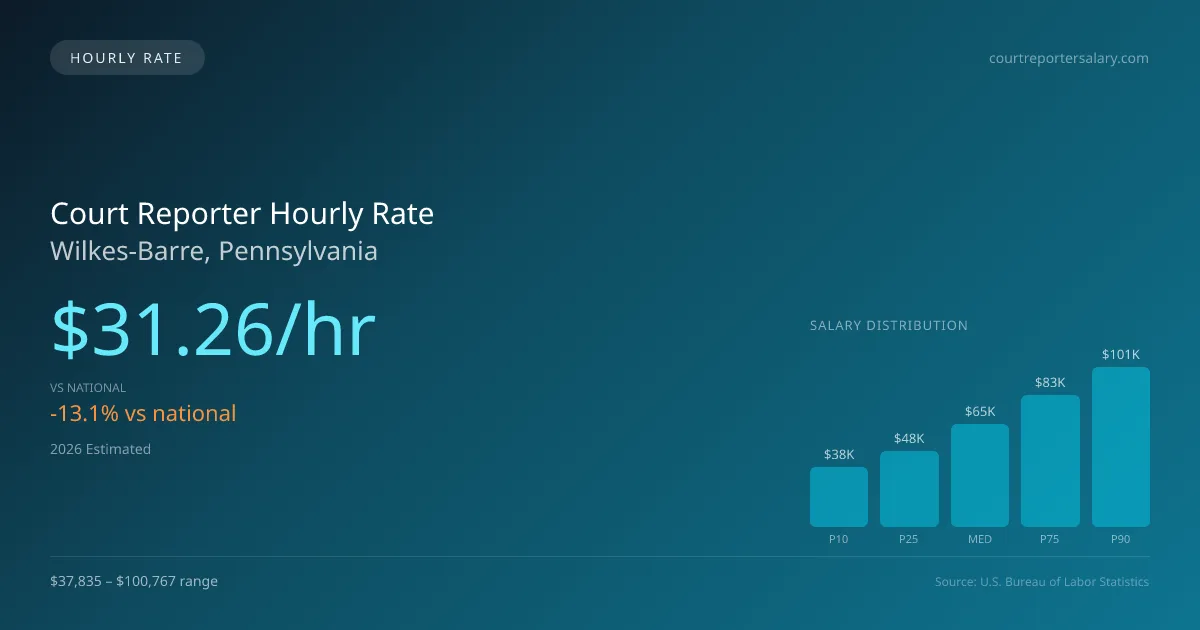 Court Reporter Hourly Rate in Wilkes-Barre, PA — 2026 est., based on 2025 BLS