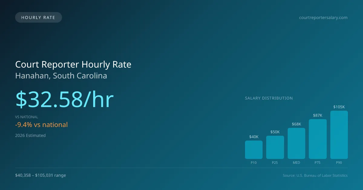 Court Reporter Hourly Rate in Hanahan, SC — 2026 est., based on 2025 BLS