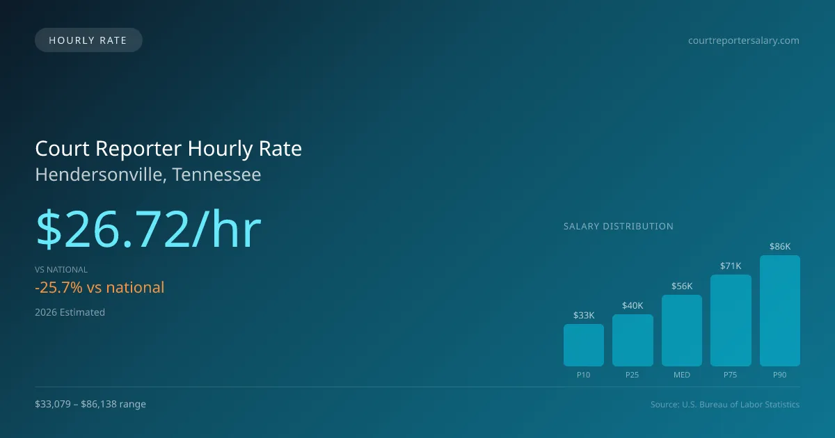 Court Reporter Hourly Rate in Hendersonville, TN — 2026 est., based on 2025 BLS
