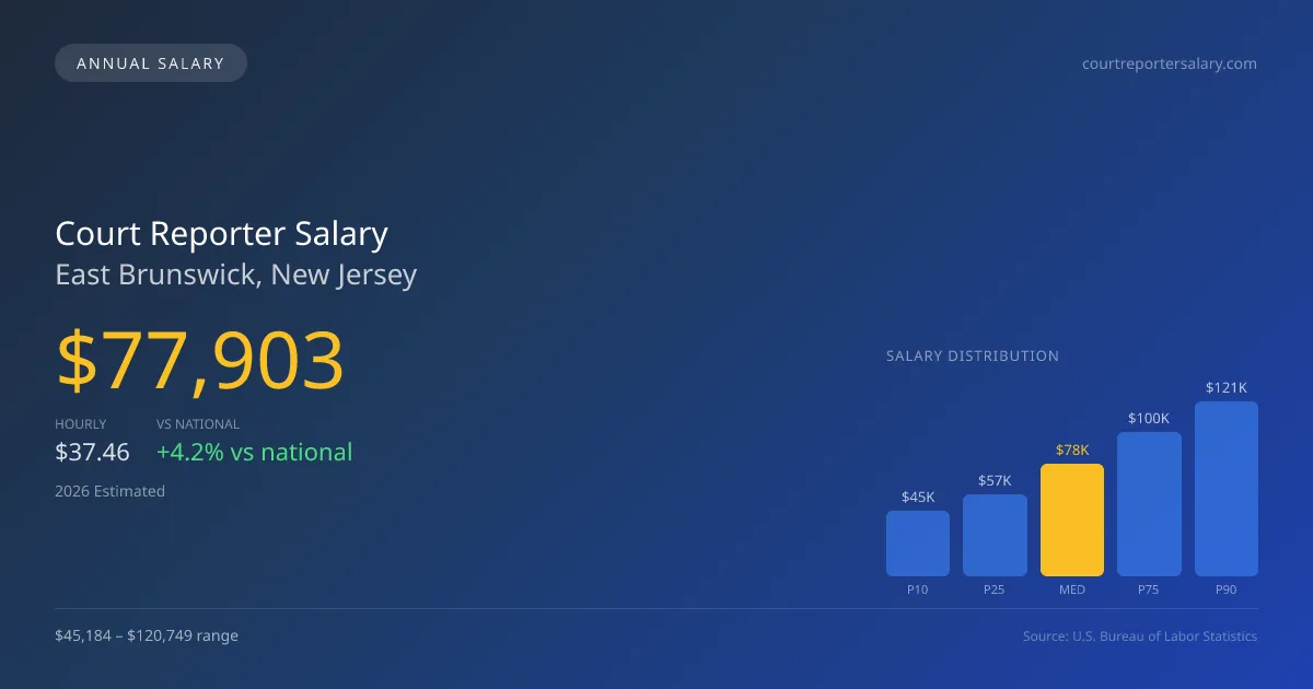 Court Reporter Salary in East Brunswick, NJ — 2026 est., based on 2025 BLS