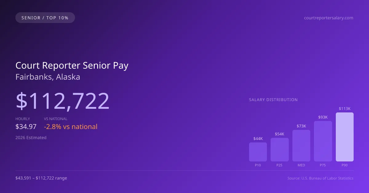 Court Reporter Senior Salary in Fairbanks, AK — 2026 est., based on 2025 BLS