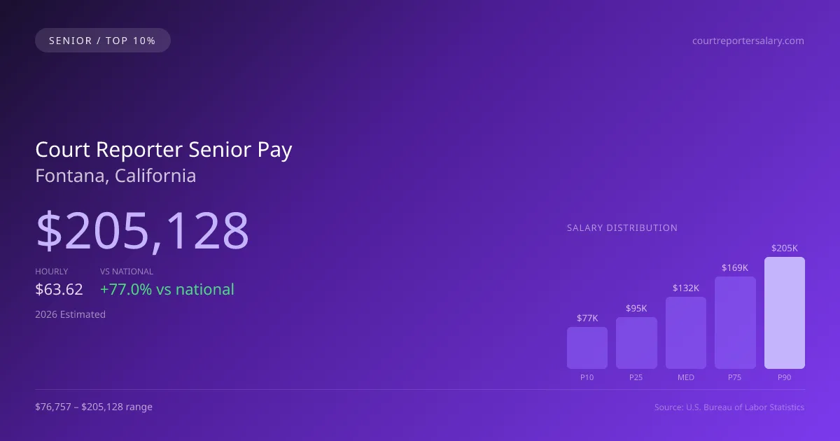 Court Reporter Senior Salary in Fontana, CA — 2026 est., based on 2025 BLS