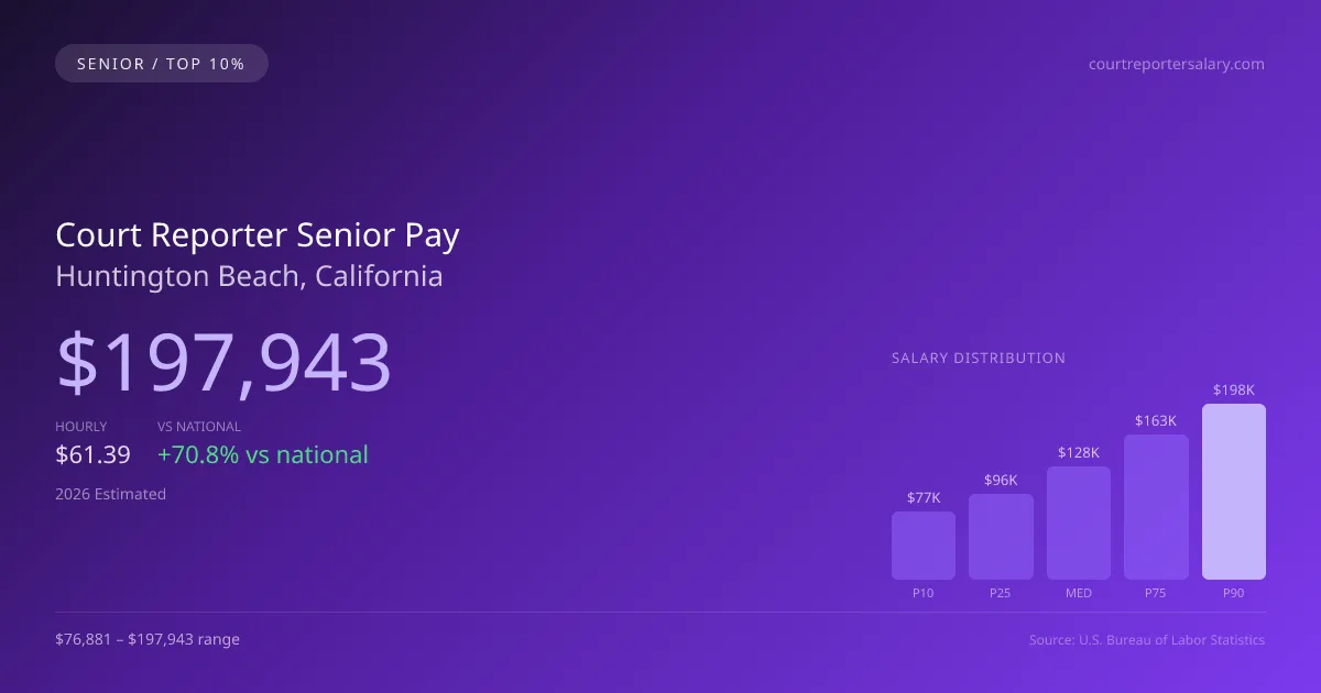 Court Reporter Senior Salary in Huntington Beach, CA — 2026 est., based on 2025 BLS