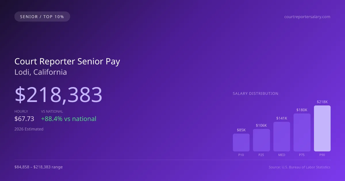 Court Reporter Senior Salary in Lodi, CA — 2026 est., based on 2025 BLS