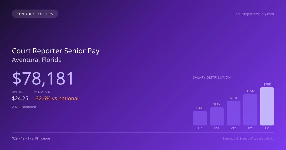 Court Reporter Senior Salary in Aventura, FL — 2026 est., based on 2025 BLS
