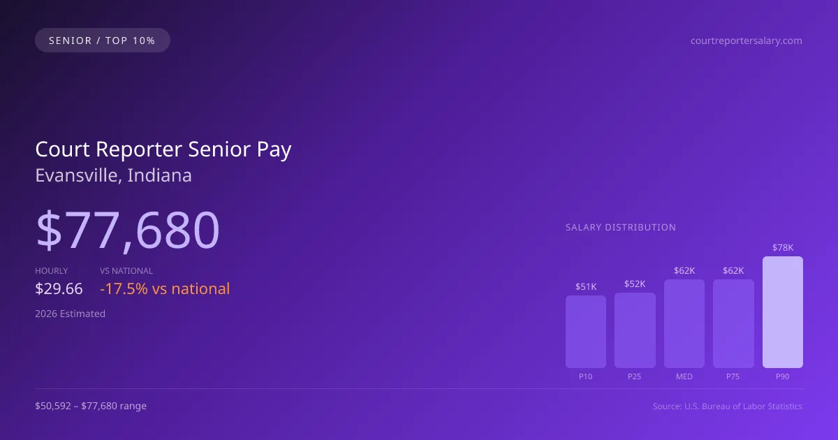 Court Reporter Senior Salary in Evansville, IN — 2026 est., based on 2025 BLS