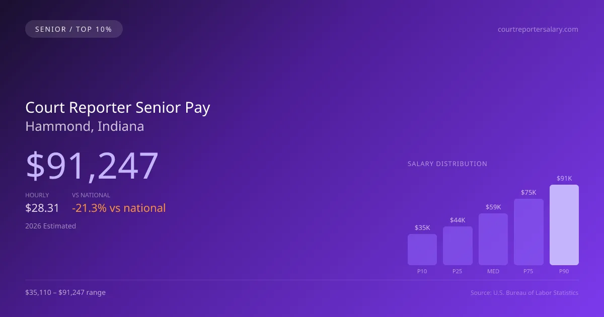 Court Reporter Senior Salary in Hammond, IN — 2026 est., based on 2025 BLS