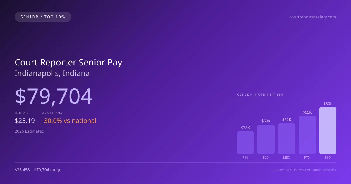 Court Reporter Senior Salary in Indianapolis, IN — 2026 est., based on 2025 BLS