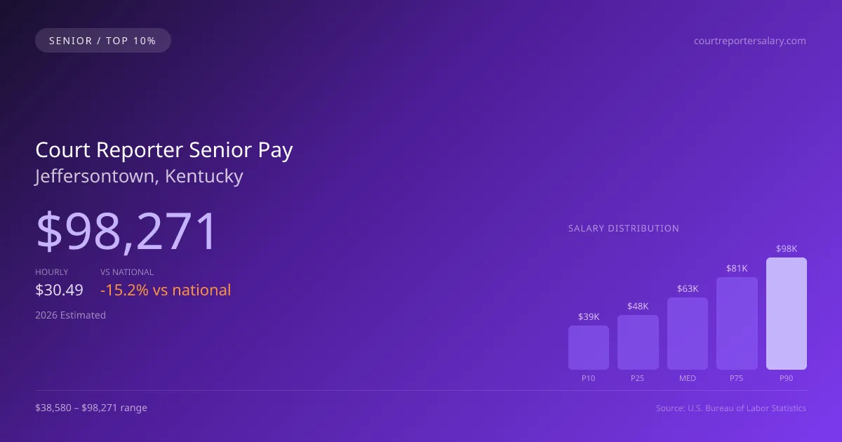 Court Reporter Senior Salary in Jeffersontown, KY — 2026 est., based on 2025 BLS