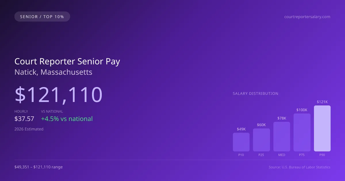 Court Reporter Senior Salary in Natick, MA — 2026 est., based on 2025 BLS