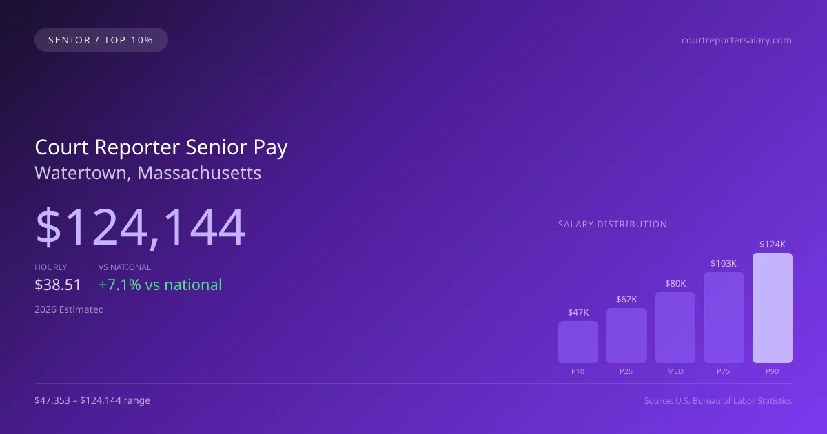 Court Reporter Senior Salary in Watertown, MA — 2026 est., based on 2025 BLS