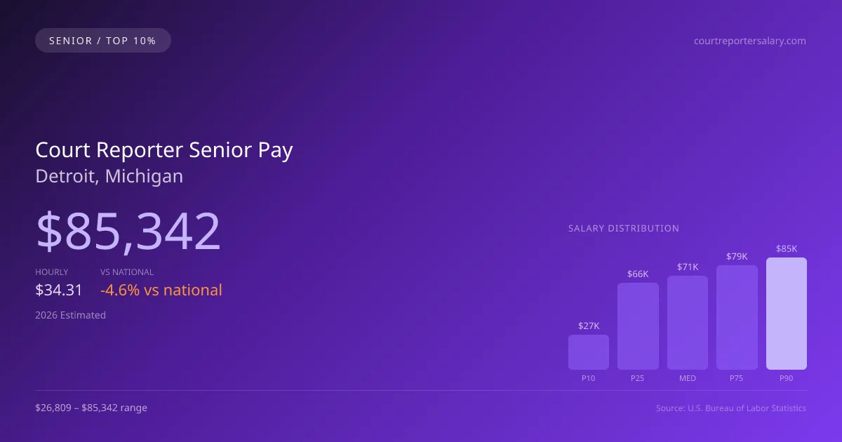 Court Reporter Senior Salary in Detroit, MI — 2026 est., based on 2025 BLS