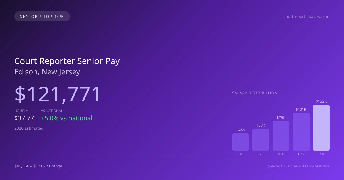 Court Reporter Senior Salary in Edison, NJ — 2026 est., based on 2025 BLS