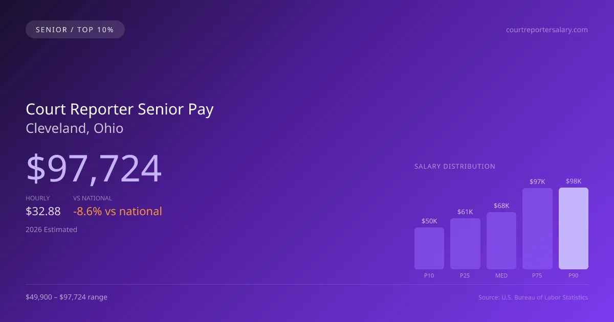 Court Reporter Senior Salary in Cleveland, OH — 2026 est., based on 2025 BLS