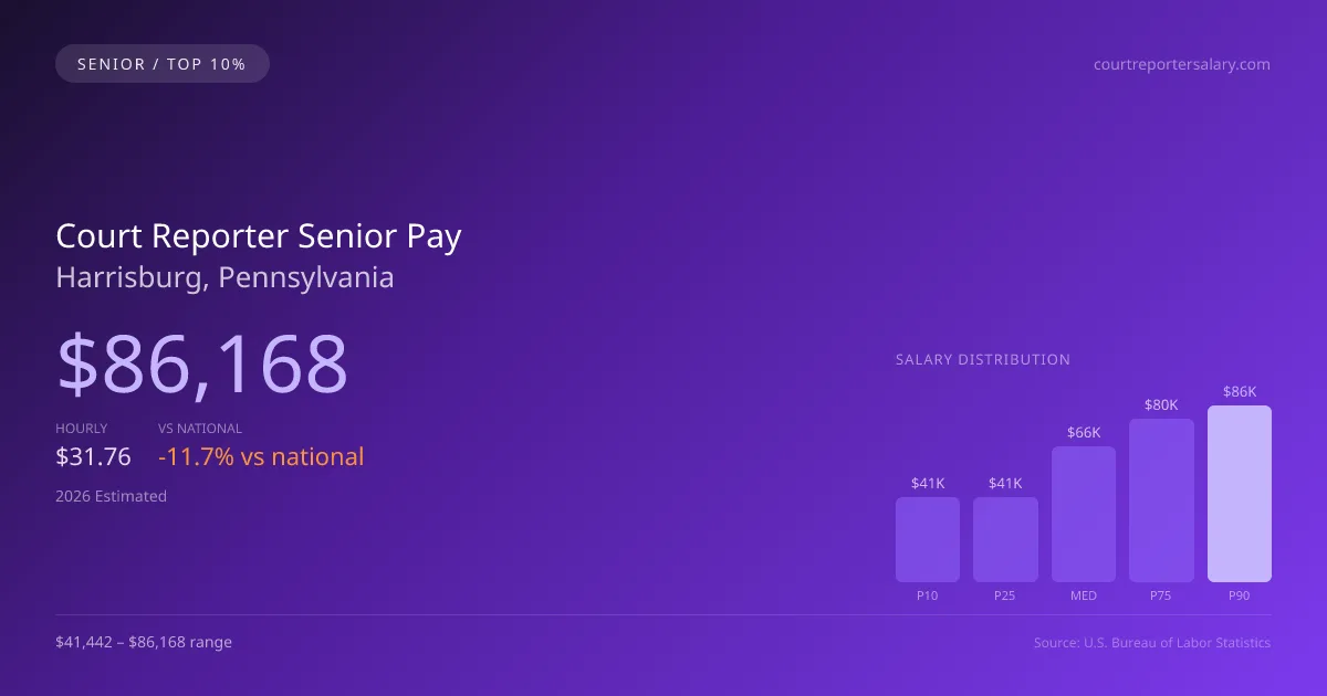 Court Reporter Senior Salary in Harrisburg, PA — 2026 est., based on 2025 BLS