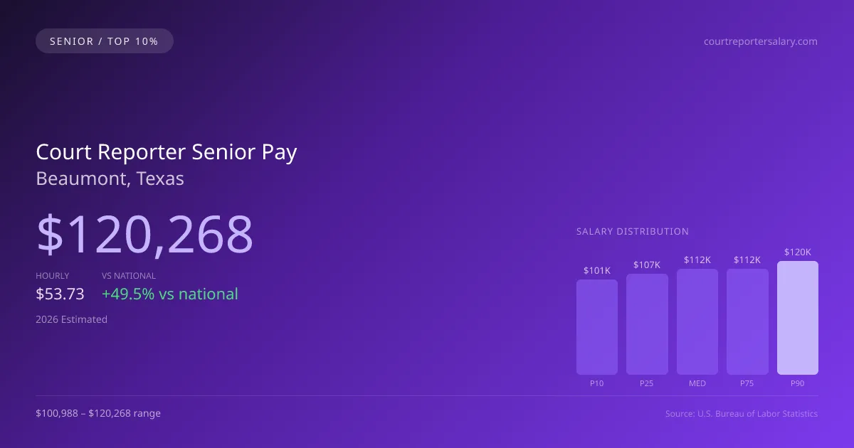Court Reporter Senior Salary in Beaumont, TX — 2026 est., based on 2025 BLS