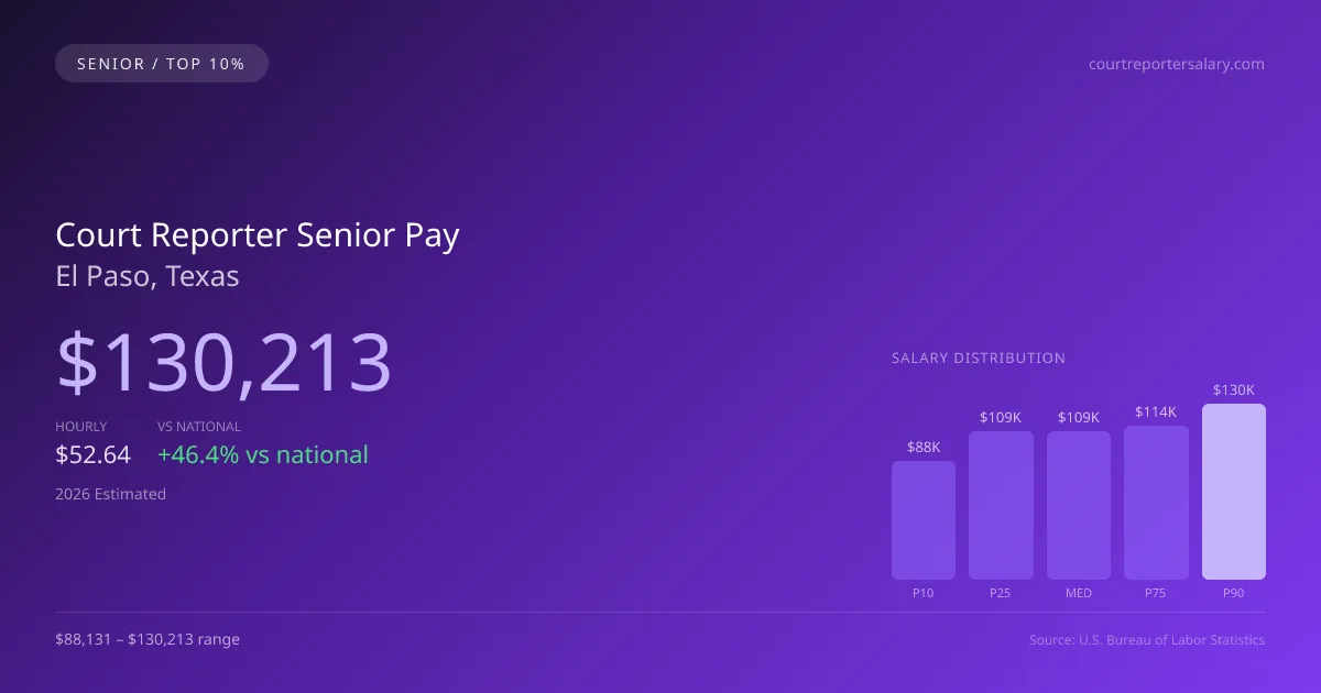 Court Reporter Senior Salary in El Paso, TX — 2026 est., based on 2025 BLS