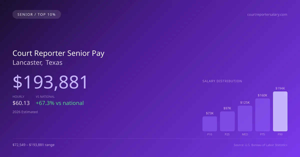 Court Reporter Senior Salary in Lancaster, TX — 2026 est., based on 2025 BLS