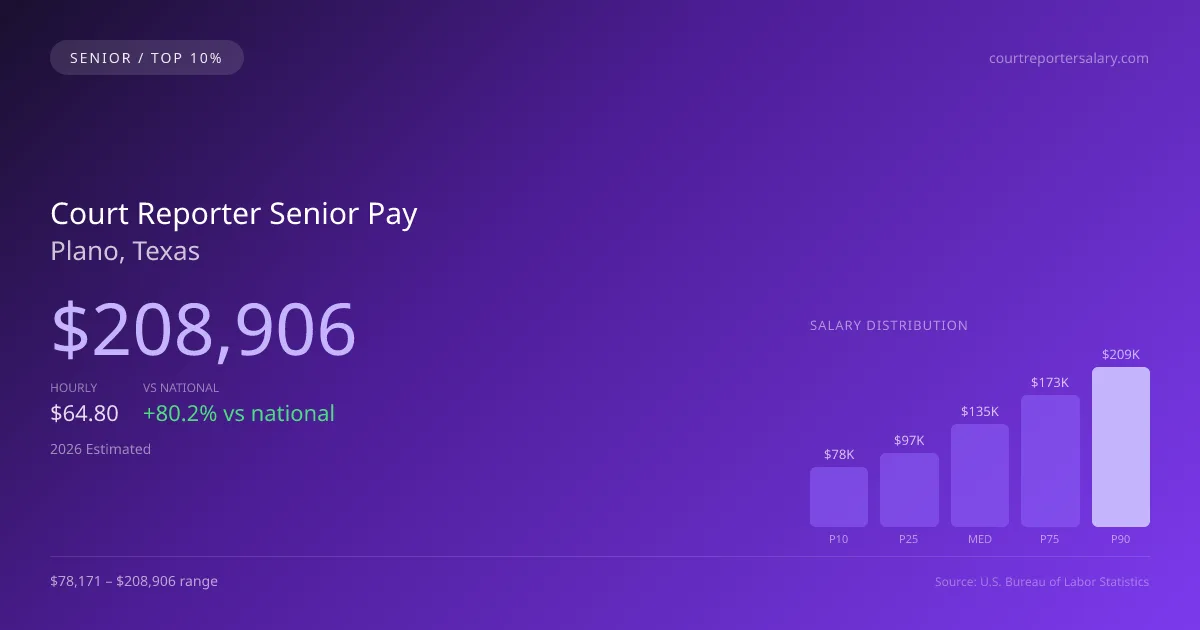Court Reporter Senior Salary in Plano, TX — 2026 est., based on 2025 BLS