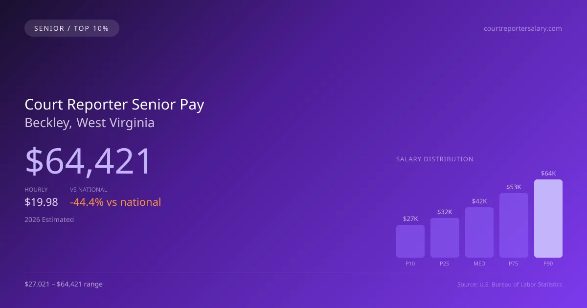 Court Reporter Senior Salary in Beckley, WV — 2026 est., based on 2025 BLS