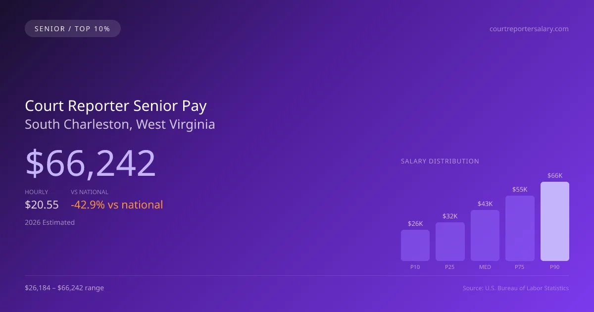 Court Reporter Senior Salary in South Charleston, WV — 2026 est., based on 2025 BLS