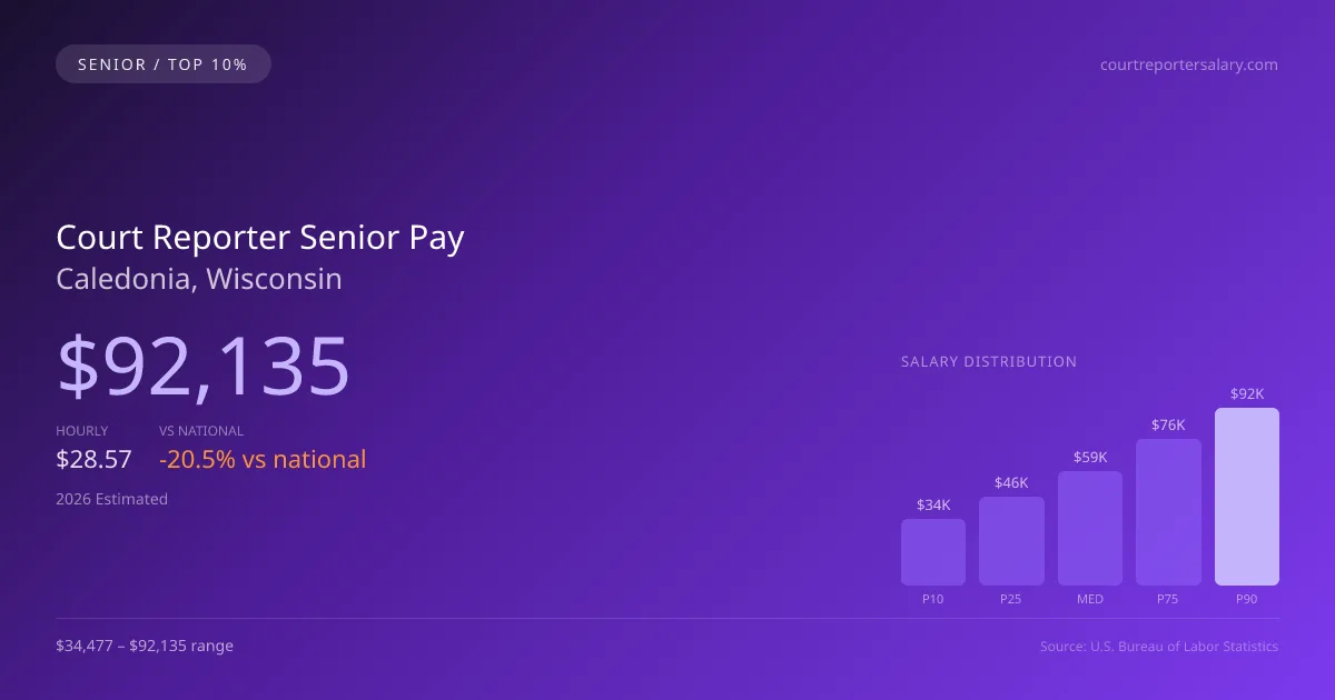 Court Reporter Senior Salary in Caledonia, WI — 2026 est., based on 2025 BLS